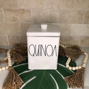 Rae Dunn Quinoa Container, approx sz 6 1/4”hx 5 1/8”dx 5 1/8”d